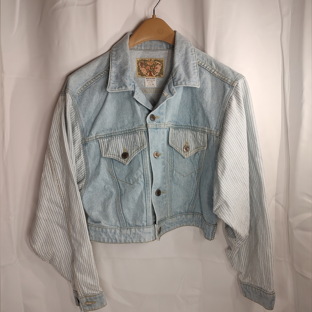 SOLD! Vintage Whooz Blooz Denim Jacket Striped Long Sleeve Size Medium